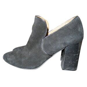 Lucky Brand Wyshing Black Suede Leather Chunky Heeled Boots Booties 7 or 37.5